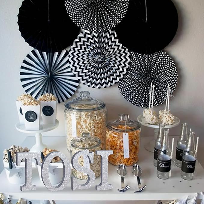 TONIFUL 8 Inch Silver Glitter Letter I Table Centerpiece A-Z Silver Birthday - Image 4