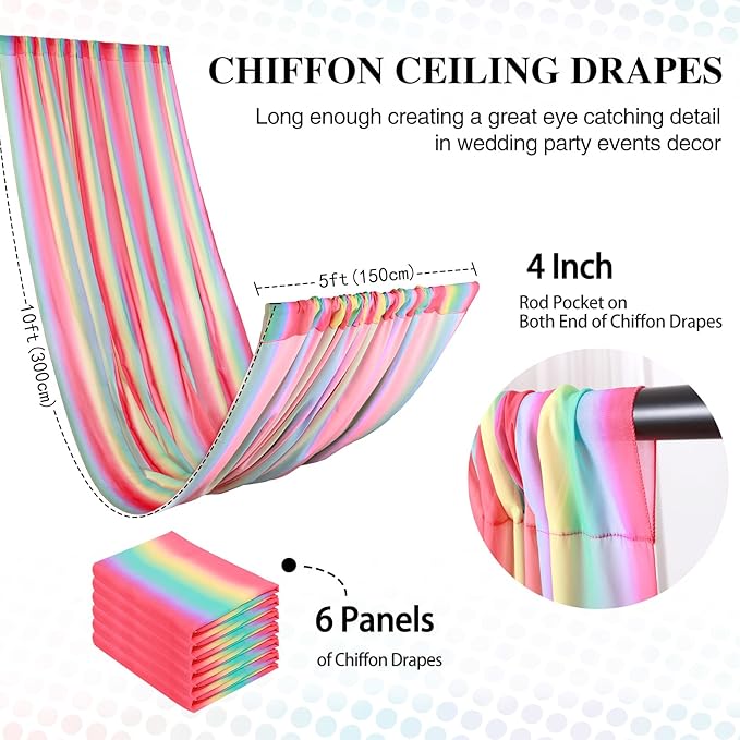 DUOBAO Rainbow Chiffon Wedding Ceiling 10FT Length Photo Background Curtain - Image 3