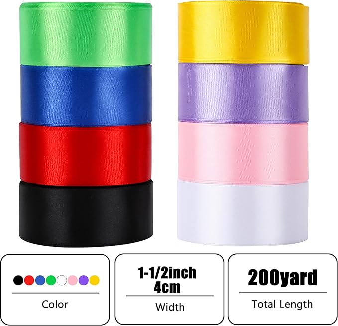 NESCCI 200 Yards Ribbon, 1-1/2 Inch Satin Ribbon, Single Face Satin Ribbons - Image 2