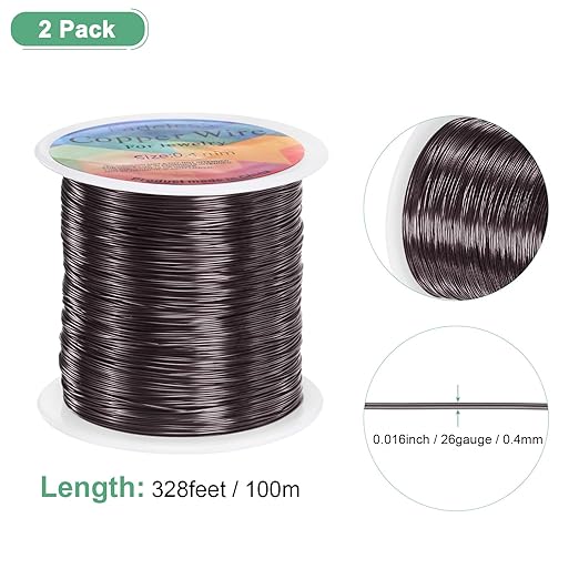 2-Rolls 0.4mm Jewelry Wire, 26 Gauge 328FT Craft Wire Copper Beading Wire - Image 3