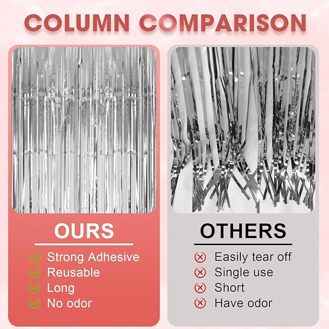 4 Pack Silver Foil Fringe Backdrop Curtains, Tinsel Streamers Birthday Party - Image 5