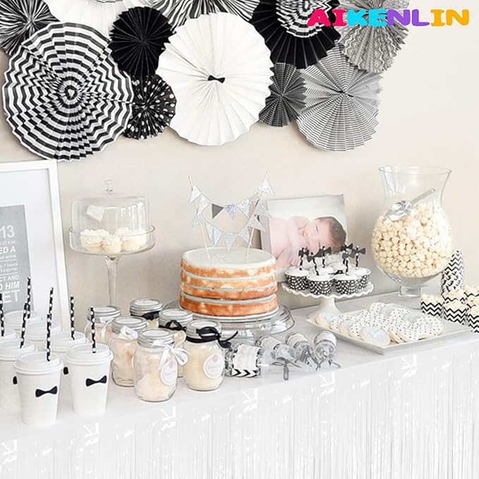6 Pack 29x108 Inch Metallic Foil Fringe Tinsel Table Skirts Banner - Image 7