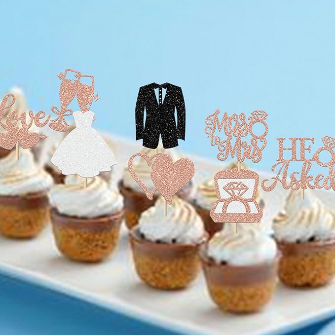 30 Pack Bride to be Cupcake Toppers Glitter Diamond Ring I Do Love Cupcake - Image 7