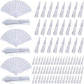 Wenqik 80 Pcs Wedding Folding Hand Fans Bulk Silk Fabric Chinese Handheld by Wenqik