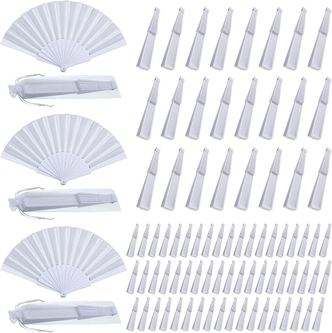 Wenqik 80 Pcs Wedding Folding Hand Fans Bulk Silk Fabric Chinese Handheld by Wenqik