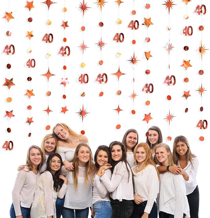 Rose Gold 40th Birthday Decorations Number 40 Circle Dot Twinkle Star Garland - Image 3