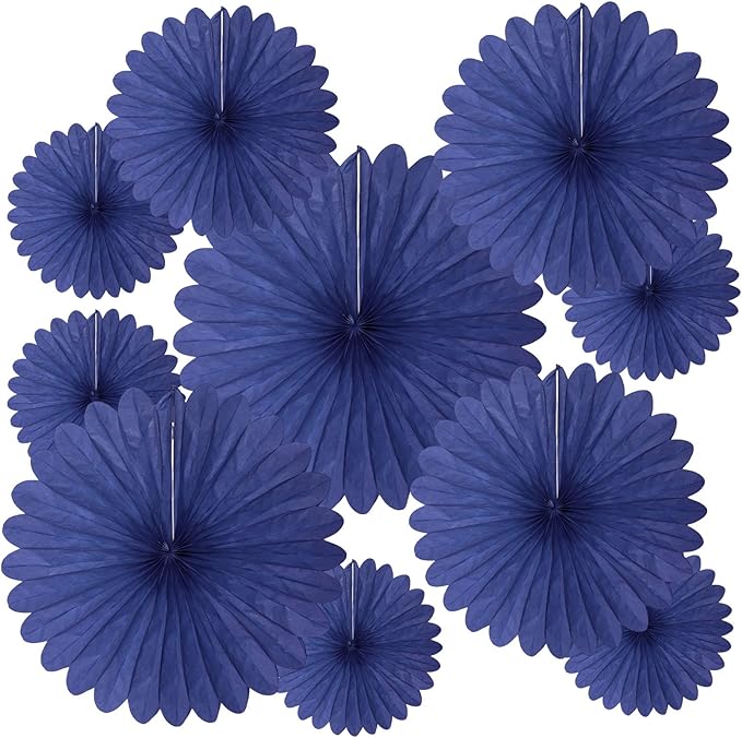 20 Pcs Blue Hanging Paper Fan, Round Paper Fans Decorations Set by Tisspoms
