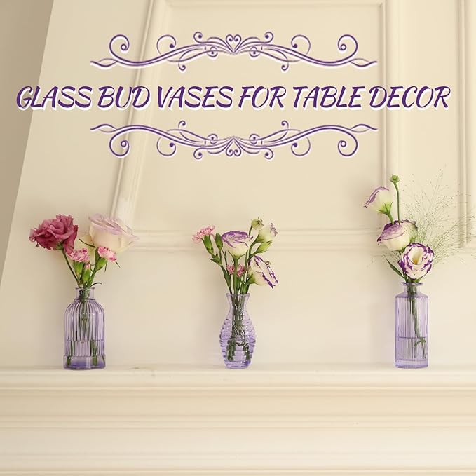Glass Bud Vases Set of 12, Small Purple Vase Glass Vases - Image 7