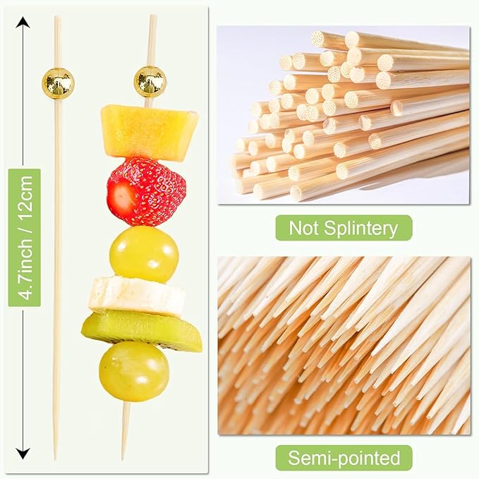 300Pcs Fancy Toothpicks for Appetizers, 4.7Inch Gold Pearl Cocktail Picks For - Image 2