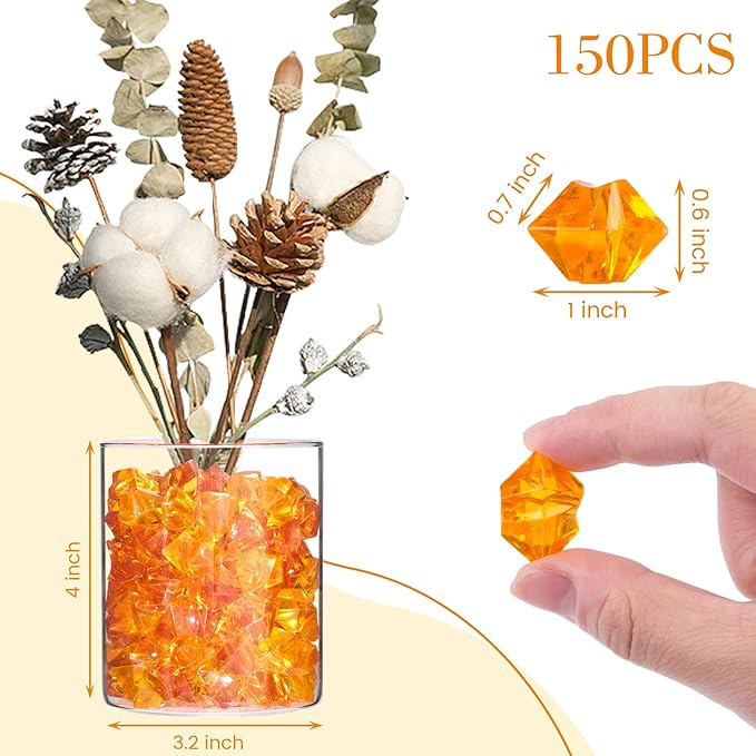 DomeStar Orange Fake Crushed 150 PCS Fake Diamonds Plastic Acrylic Clear Ice - Image 4