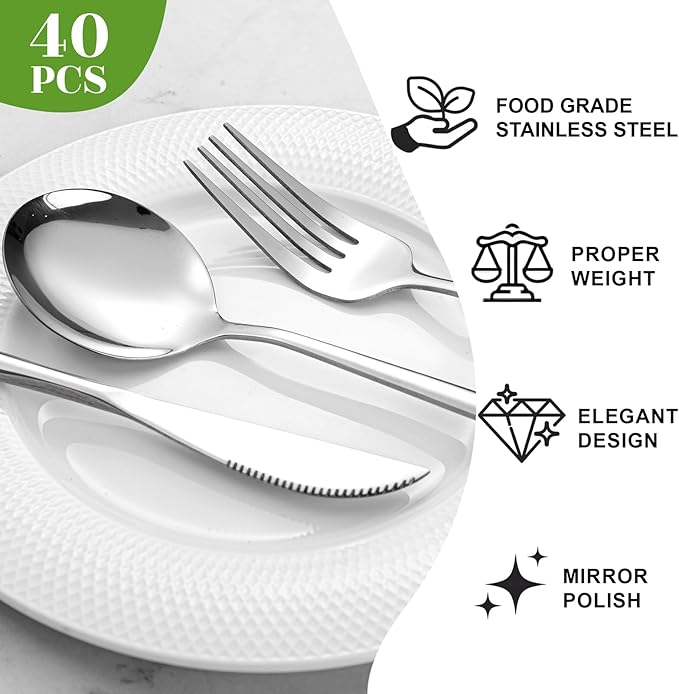 NOCCUR 40-Piece Stainless Steel Silverware Set - Image 3
