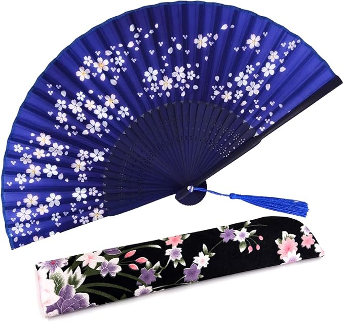 Amajiji Folding Hand Fan for Women, Chinese Japanese Vintage Style Bamboo Silk by Amajiji