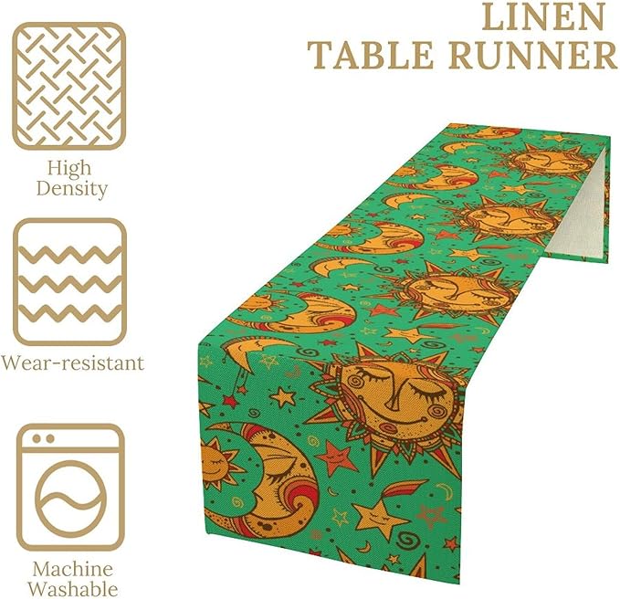 Boho Moon Table Runner, Phase of The Moon Star Sun Cartoon Pattern Table Runner - Image 4