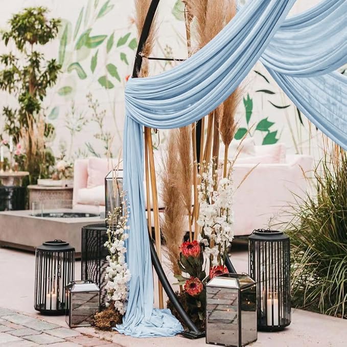 Wedding Arch Draping Fabric 2 Panels 30'' x 18FT Baby Blue Sheer Chiffon Arch - Image 6