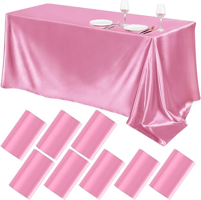 TURSTIN 8 Packs Pink Satin Tablecloth 102 x 58 Inch Overlay Satin Table Cover by TURSTIN