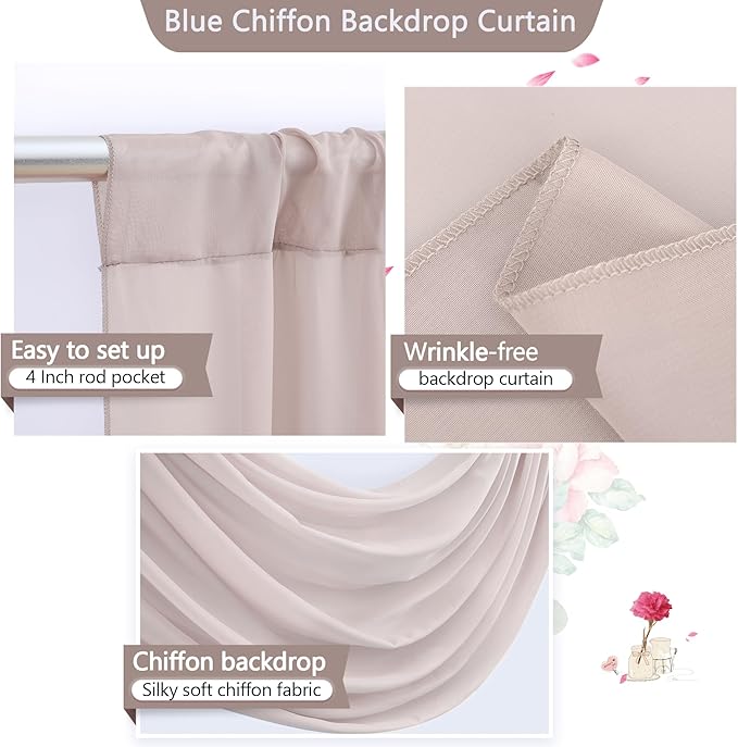 PARTISKY 10ftx10ft Taupe Chiffon Sheer Backdrop Curtains, Wrinkle-Free Wedding - Image 4
