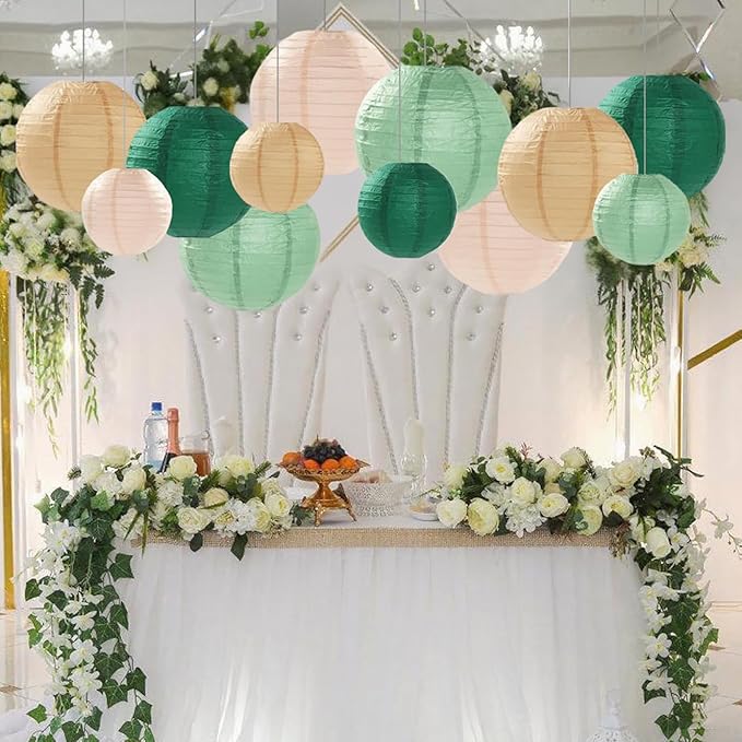 Sage Green Paper Lanterns Decorative 12pcs Party Hanging Decorations - Image 8