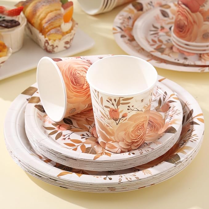 Boho Plates and Napkins Sets for 25 Guests, Floral Birthday Party supplies for - Image 5
