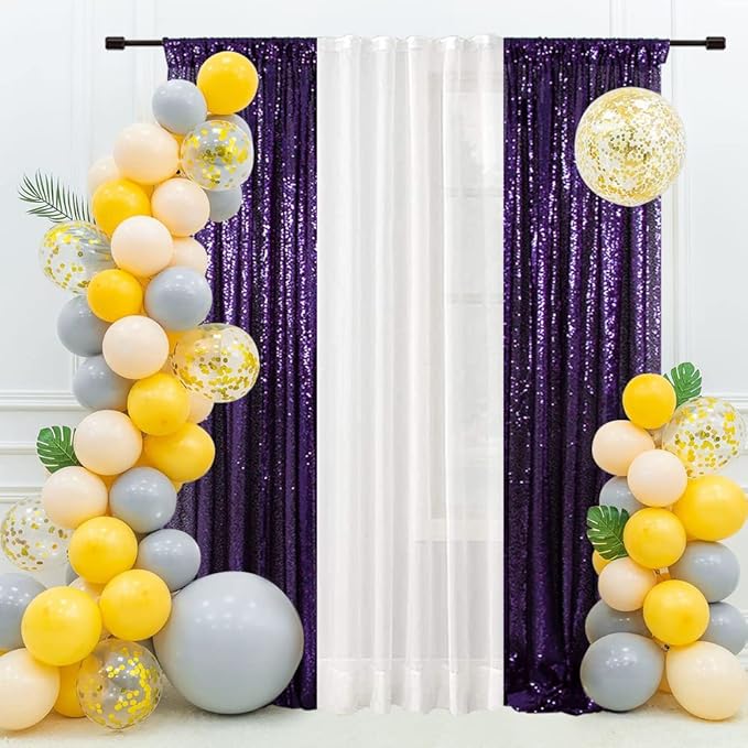 Eternal Beauty Sequin Backdrop Curtains, 2x8 Ft-2 Panels Purple Back Drop - Image 2