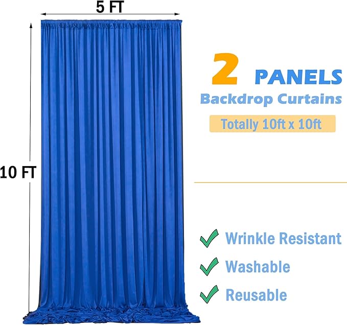 10x10 ft Wrinkle Free Royal Blue Backdrop Curtains - Image 5