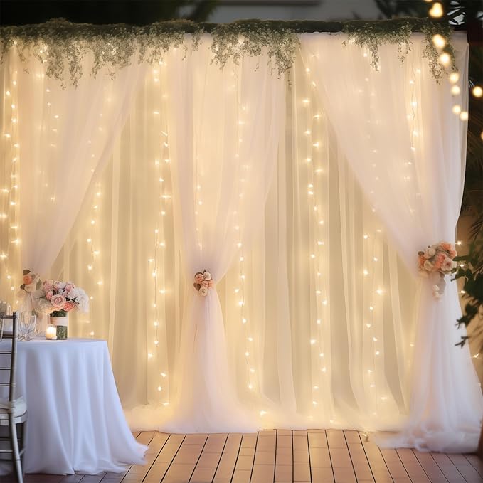 30×10ft White Tulle Backdrop Curtain by WishCare
