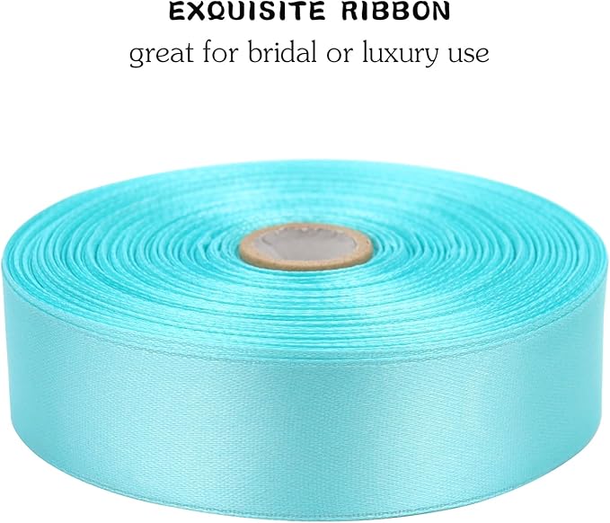 Lake Blue Solid Satin Ribbon 1 Inch 50 Yards Solid Polyester Fabric Ribbon - Image 4