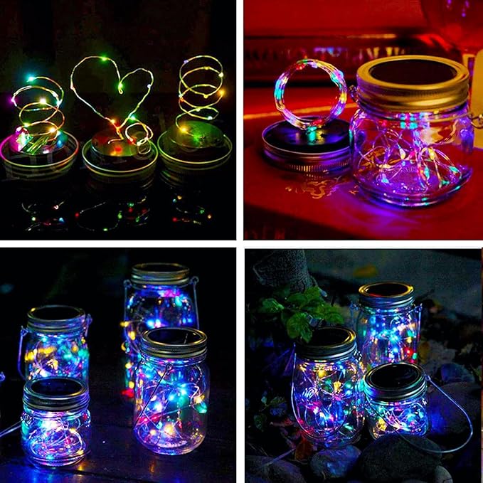 VOOKRY 6 Pack Solar Mason Jar Lights, 30 LED Mason Jar Lids Waterproof Firefly - Image 3