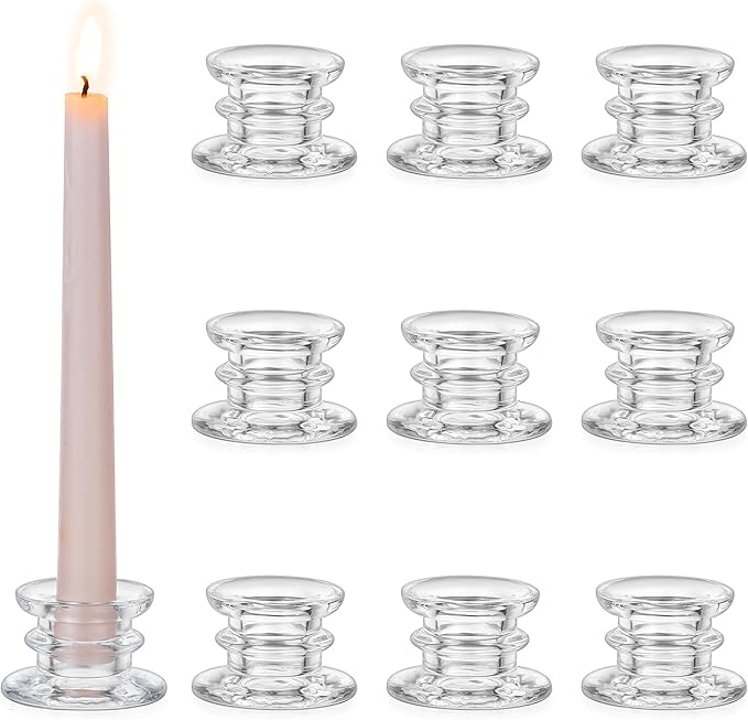 Glasseam Taper Candle Holders Bulk: 10pcs Glass Candle Sticks Holder Decor by Glasseam