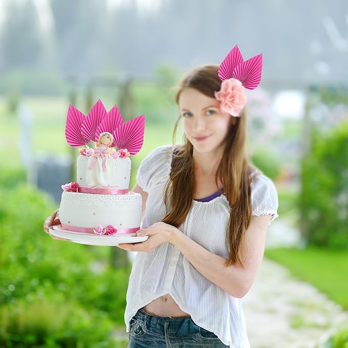 Gyufise 6Pcs Paper Palm Fan Cake Topper Palm Spear Leaves Fan Cake Pick - Image 7