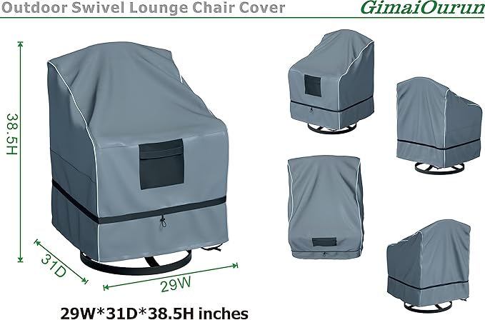Outdoor Swivel Lounge Chair Cover 4 Pack, Waterproof Heavy Duty - Image 3
