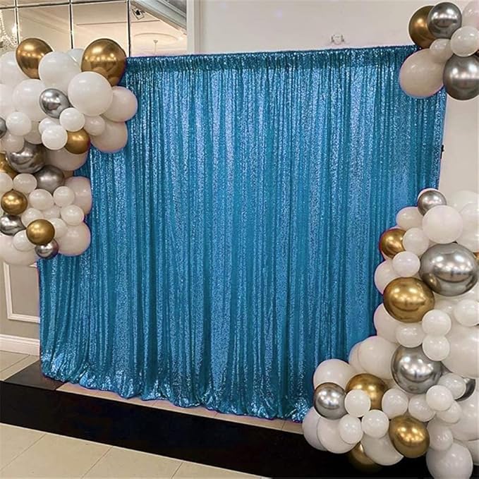 8ft x 8ft Aqua Blue Sequin Backdrop Curtain Sparkle Photo Backdrop - Image 2