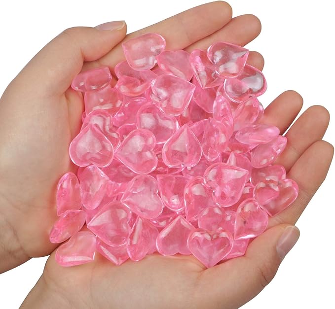 Fangoo 110 Pieces Pink Acrylic Heart Flat Back Heart Gems - Image 3