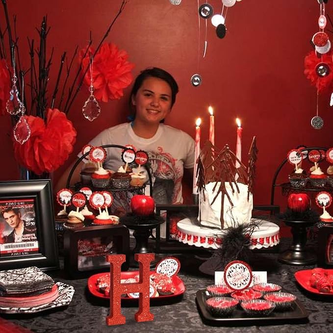 TONIFUL 8 Inch Red Glitter Letter H Table Centerpiece A-Z Red Birthday Party - Image 4
