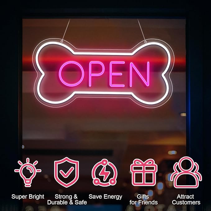 Led Neon Open Sign For Business, Dog Bone Neon Sign Art Pet Shop, Welcome Sign - Image 3