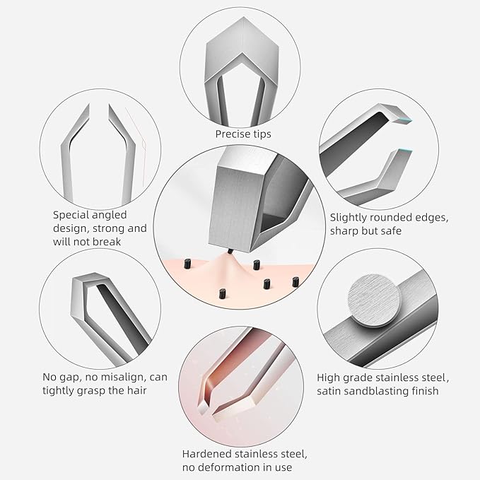 Beard Tweezers, Stainless Steel, Fine Hair Removal Tweezers, Eyebrows Shaping - Image 4