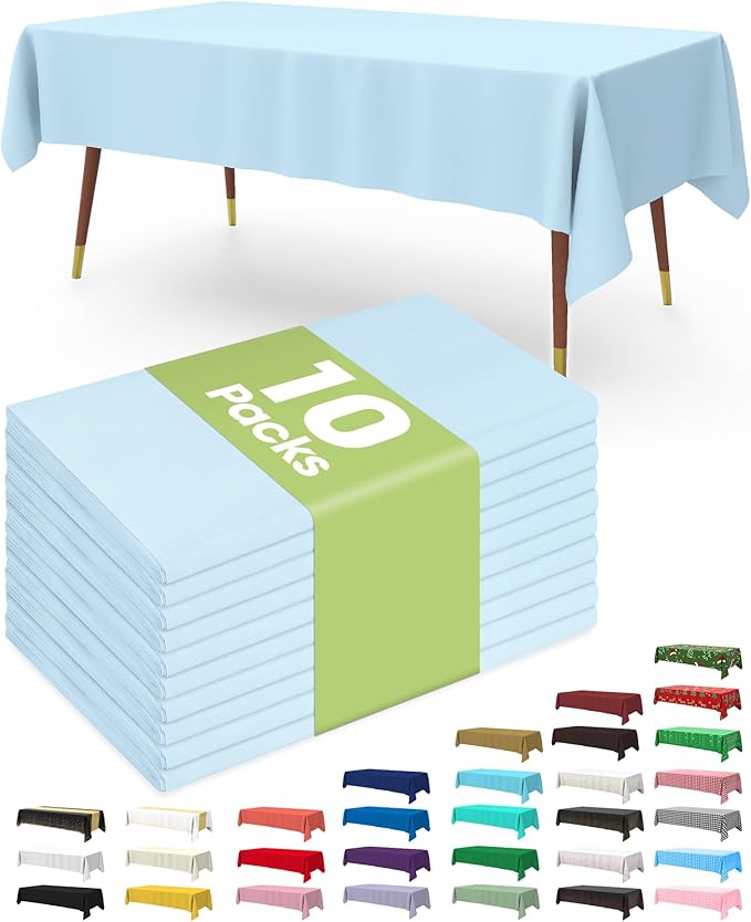 Pureegg Plastic Table Cloth Disposable 10 Pack, 54 x 108 Inch Table Cloths by Pureegg