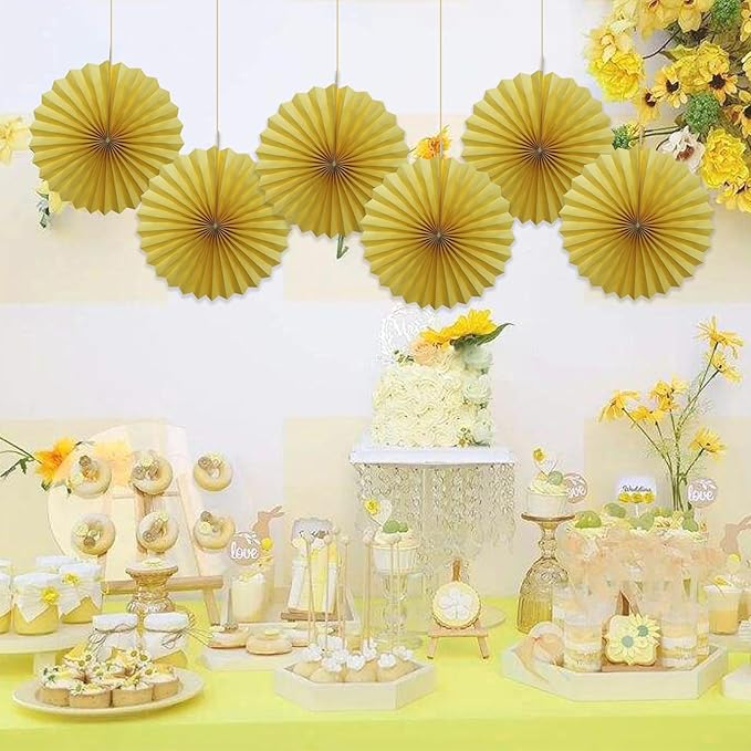 Yellow Birthday Decorations, DIY Yellow Paper Fans Hanging Decoration, Party - Image 6