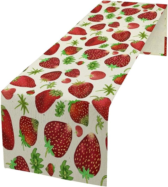 Strawberry Table Runner Spring Summer Fruit Wild Berry Forest Garden Dinner by SHElifestyle