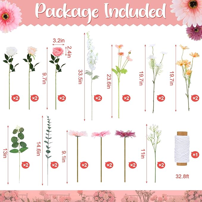 Hoteam 51 Pcs DIY Flower Garland Artificial Hanging Wildflower Backdrop Set - Image 2