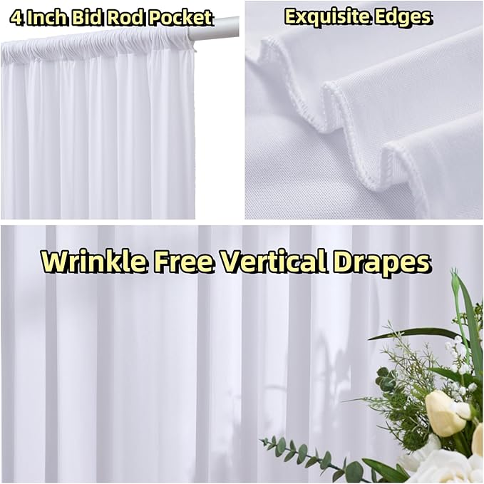 20 ft x 10 ft Wrinkle Free White Backdrop Curtain - Image 3