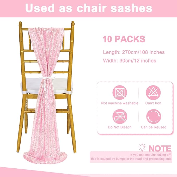 Pink Table Runners 10 Packs 12x108 Inches Glitter Table Runner Wedding Sequin - Image 4