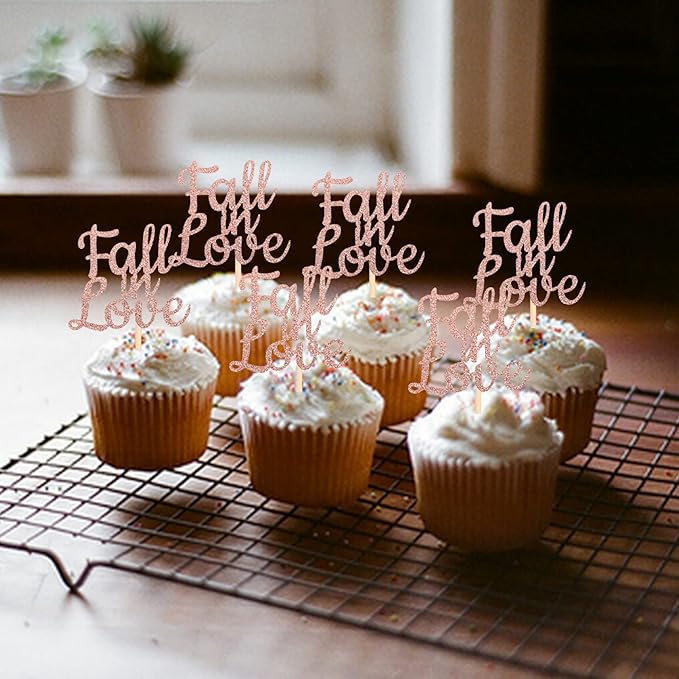 24 PCS Fall in Love Cupcake Toppers Glitter Bridal Shower Cake Picks Decorations - Image 4