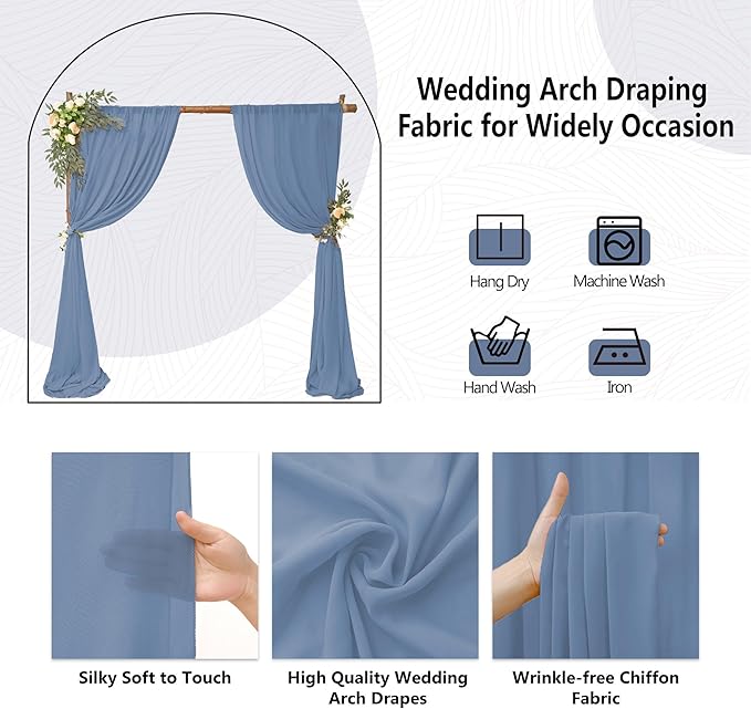 6 Panels Dusty Blue Wedding Arch Drapery 28" x 20Ft Wedding Arch Draping Fabric - Image 3