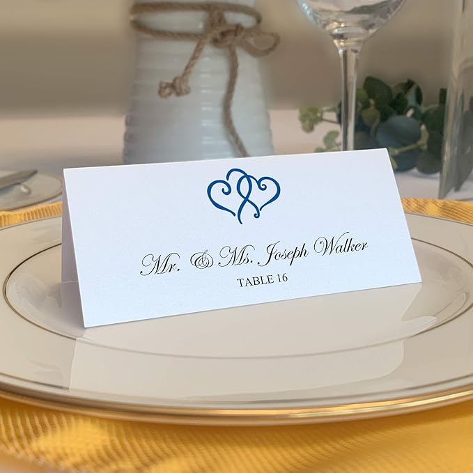 Linked Hearts Printable Place Cards, Royal Blue, Laser & Inkjet Printers by DocumentsandDesigns