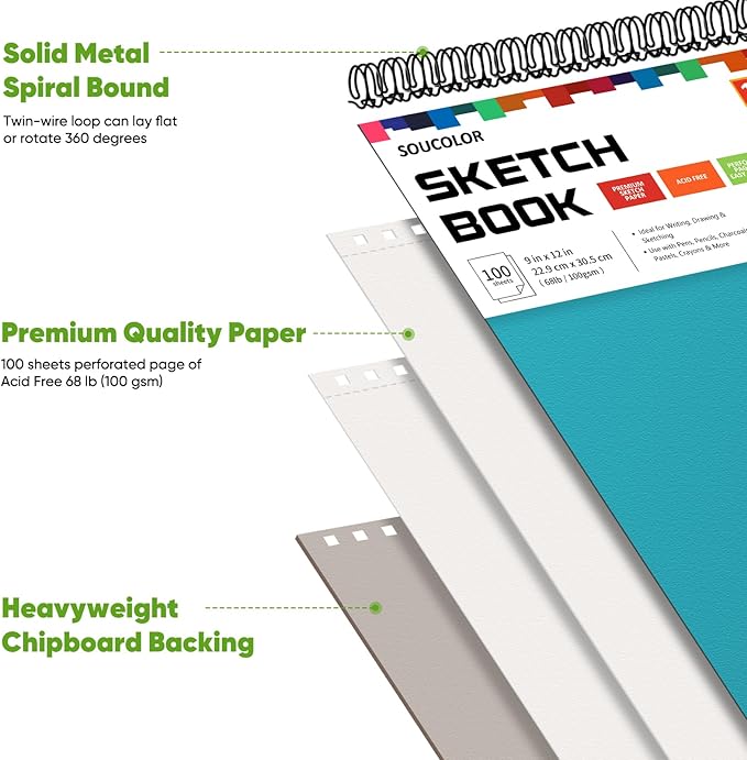 Soucolor School Supplies 9" x 12" Sketch Book - Image 2