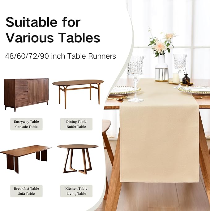 Farmhouse Beige Table Runner Dining Table Runners 60 Inches Long Coffee Table - Image 5