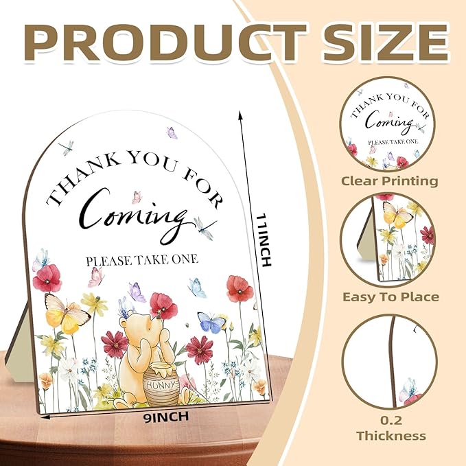 Winnie Bridal Shower Sign, Classic Pooh Thank You Wooden Sign - Image 2