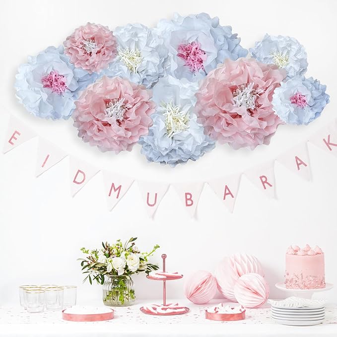 Pink Paper Flowers Decoration-Blush Pink Cream Colorful Paper Pom Poms Wall - Image 7