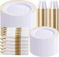 SUT 350 Pcs Gold and White Plastic Dinnerware Set by SeeYouTomorrow