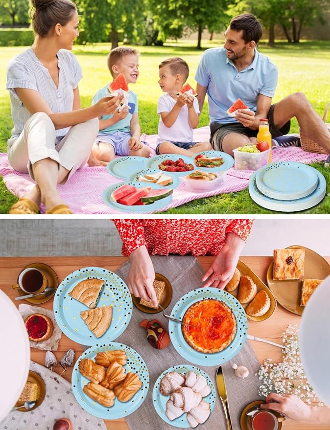 141 Pieces Light Blue and Gold Party Supplies, Party Dinnerware Sets Include - Image 6